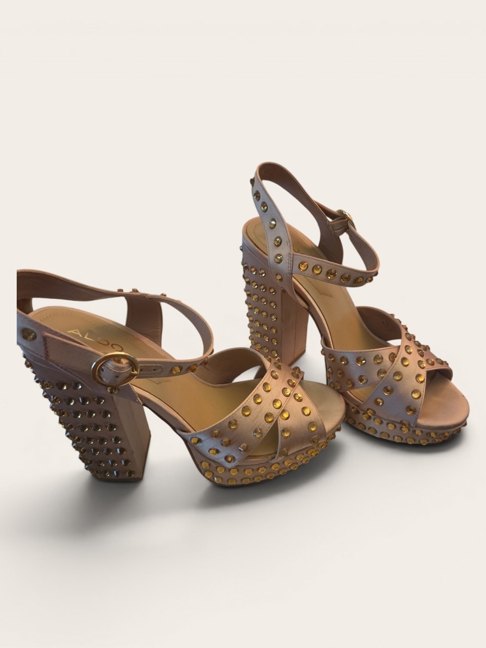 Aldo Taupe Studded Platform Block Heels